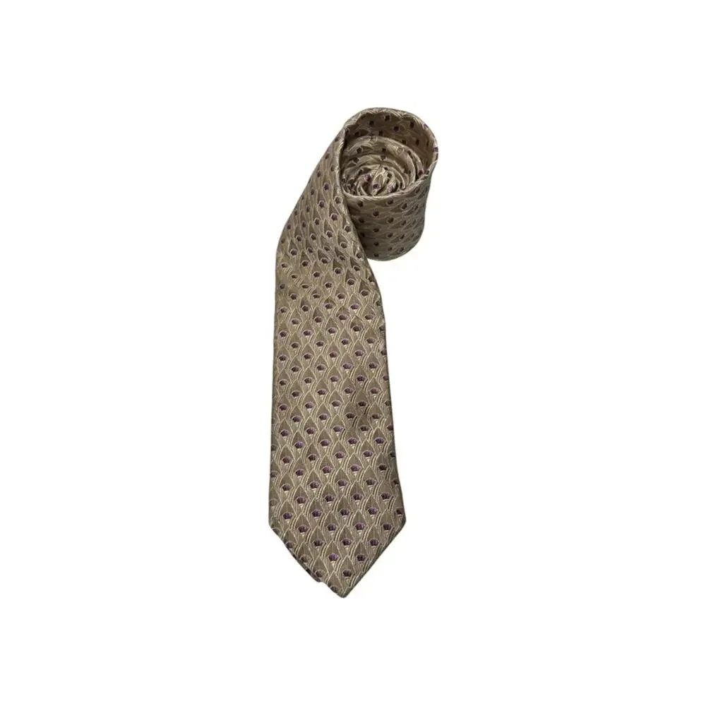 Ike Behar Pearl Ivory Textured Purple Geo Print Silk Tie Necktie